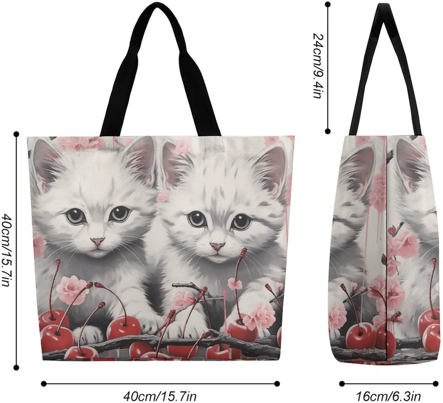 Shopping Bag for Women, Cartoon Fish Print Tote Bag, Large Capacity Shoulder Bags for Groceries Travel