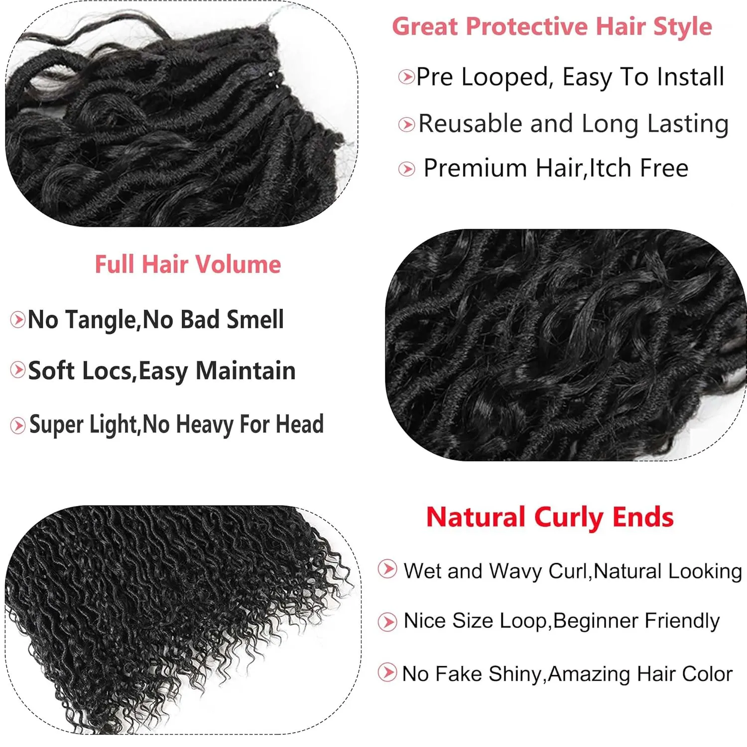 Short Boho Goddess Locs Crochet Hair, 14 Inch 5 Packs Curly Faux Locs Crochet Hair For Black Women, Soft Pre Looped/Prelooped Black Hippie Locs Crotchet Hair With Curly Ends(14”,1B#)