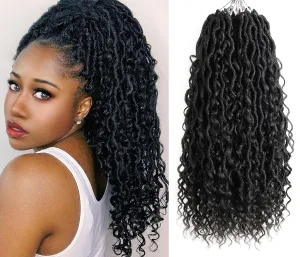 Short Boho Goddess Locs Crochet Hair, 14 Inch 5 Packs Curly Faux Locs Crochet Hair For Black Women, Soft Pre Looped/Prelooped Black Hippie Locs Crotchet Hair With Curly Ends(14”,1B#)
