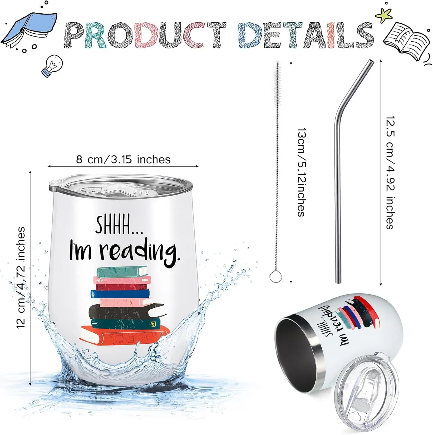 Sieral Sets of 4 Book Lovers Gifts for Women 2025 Graduation Gift Includes Novelty Socks 12 oz Stainless Steel Wine Tumbler with Lid Library Canvas Tote Bag Bookmark Tassel for Reader Teacher(Reading)