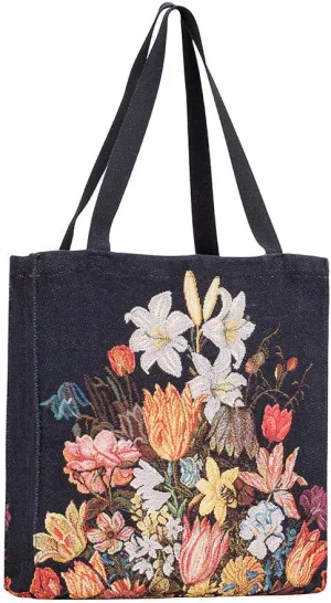 Signare Tapestry Foldable Tote Bag Reusable Shopping Bag Grocery Bag with Still Flower Licensed by National Gallery London (GUSS-ART-AB-STILL)