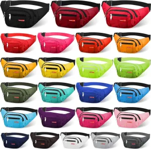 Silkfly 24 Pcs Fanny Pack Crossbody Bulk 14 Inch Plus Size Waterproof Waist Bags Traveling Running Sport Exercise Waist Pack with Adjustable Belt for Women Men Outdoor Running Rave Party, 24 Colors