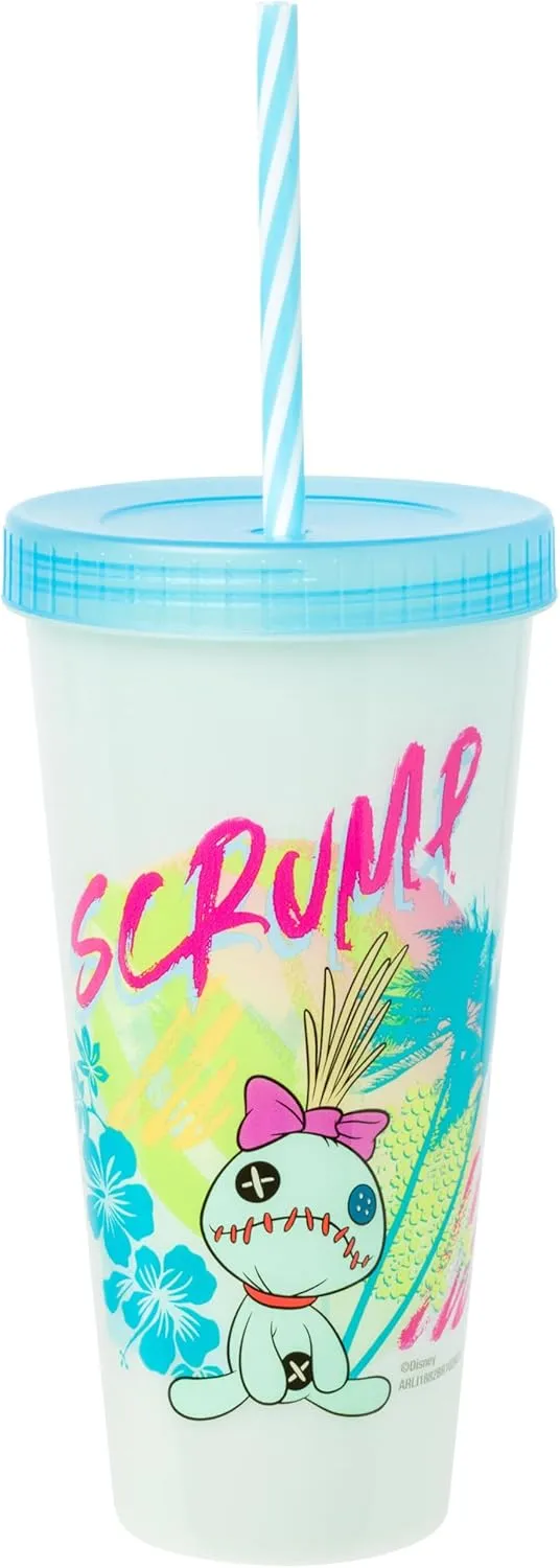 Silver Buffalo Disney Lilo and Stitch Tropical Character Poses 4 Pack Color Changing Plastic Tumbler with Lid and Reusable Straw, 24 Ounce