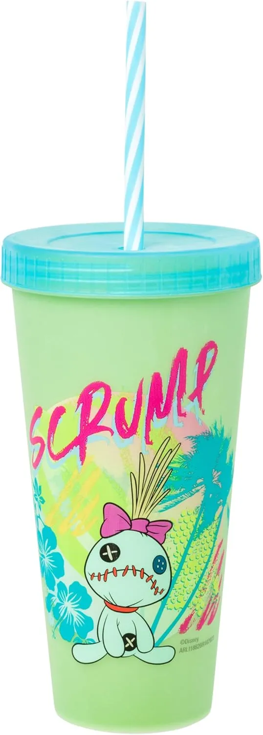 Silver Buffalo Disney Lilo and Stitch Tropical Character Poses 4 Pack Color Changing Plastic Tumbler with Lid and Reusable Straw, 24 Ounce