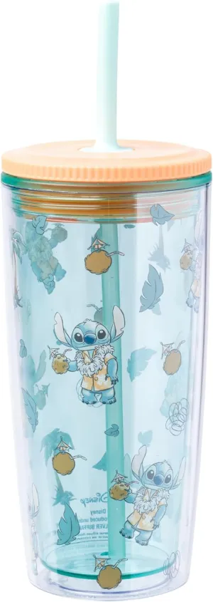 Silver Buffalo Disney Lilo and Stitch Tropical Shirt Spill Resistant Plastic Tumbler, 20 Ounces