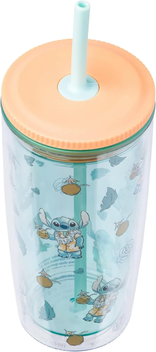 Silver Buffalo Disney Lilo and Stitch Tropical Shirt Spill Resistant Plastic Tumbler, 20 Ounces
