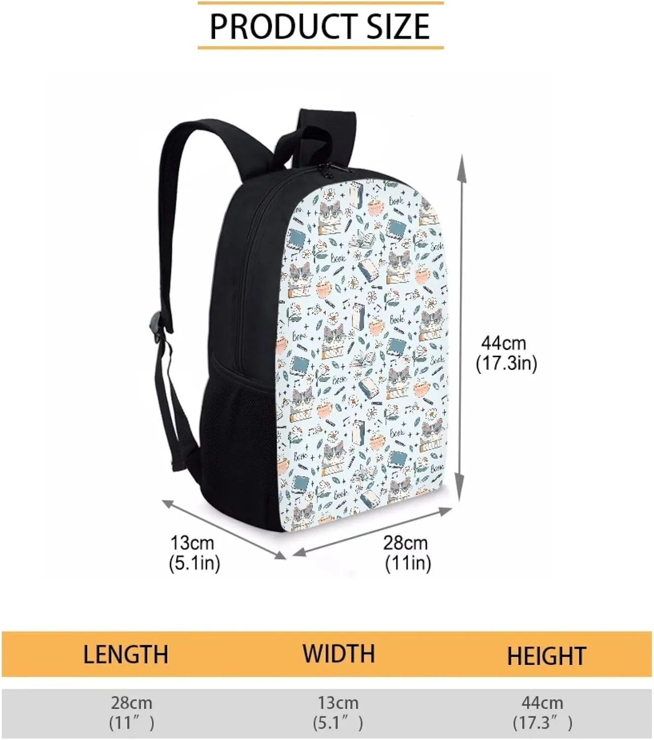 Simple School Bag for Kids Book Floral Cat Backpack for Student Cute Print Large Capacity Bookbag with Adjustable Shoulder Straps Lightweight Sturdy Backpack for Boys Girls