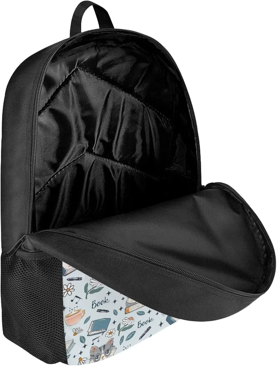 Simple School Bag for Kids Book Floral Cat Backpack for Student Cute Print Large Capacity Bookbag with Adjustable Shoulder Straps Lightweight Sturdy Backpack for Boys Girls