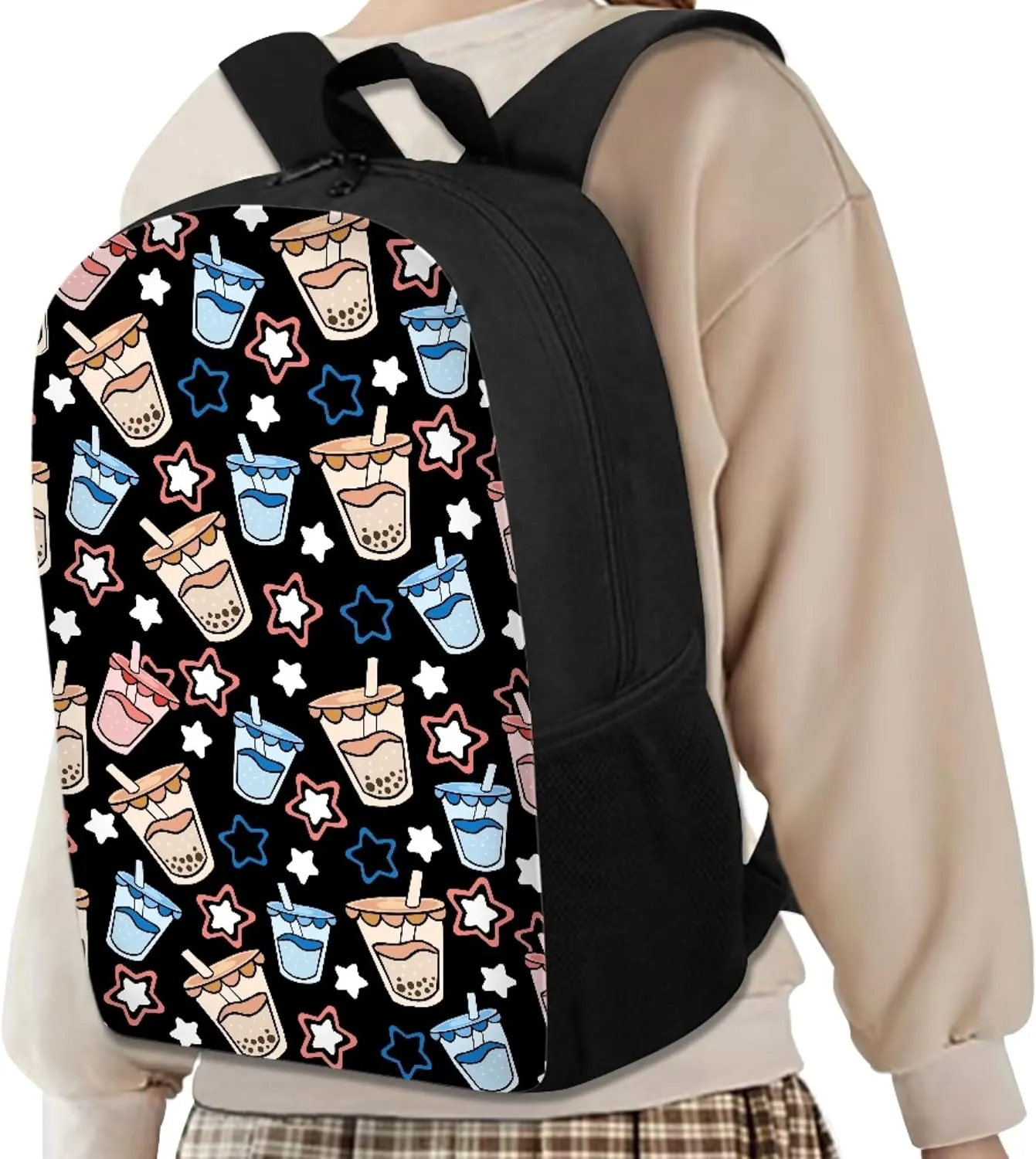 Simple School Bag for Kids Milky Tea Backpack for Student Cute Print Large Capacity Bookbag with Adjustable Shoulder Straps Lightweight Sturdy Backpack for Boys Girls