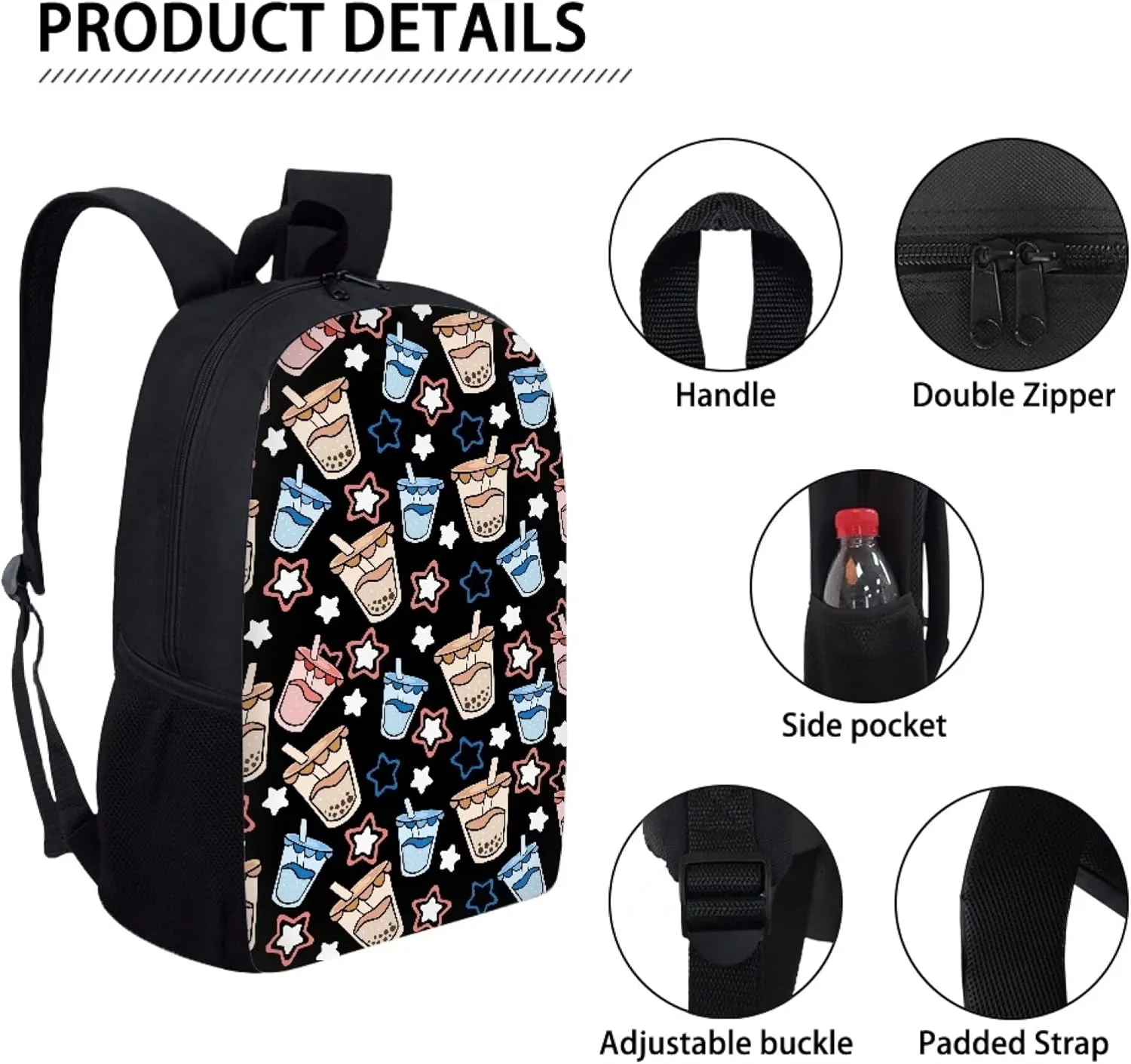 Simple School Bag for Kids Milky Tea Backpack for Student Cute Print Large Capacity Bookbag with Adjustable Shoulder Straps Lightweight Sturdy Backpack for Boys Girls