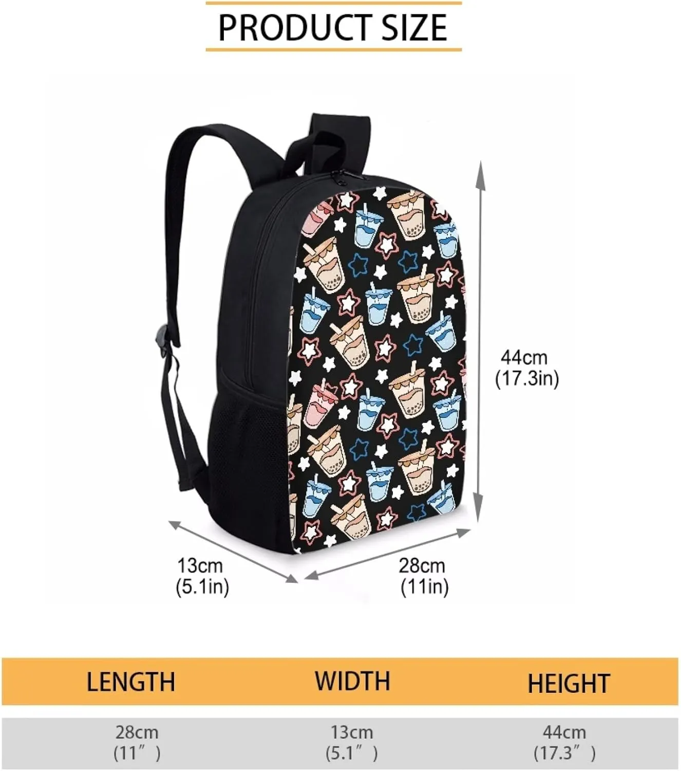 Simple School Bag for Kids Milky Tea Backpack for Student Cute Print Large Capacity Bookbag with Adjustable Shoulder Straps Lightweight Sturdy Backpack for Boys Girls