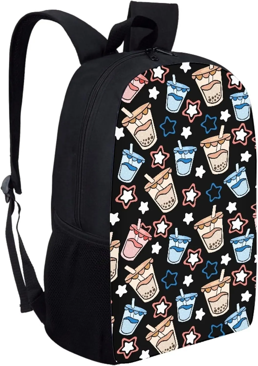 Simple School Bag for Kids Milky Tea Backpack for Student Cute Print Large Capacity Bookbag with Adjustable Shoulder Straps Lightweight Sturdy Backpack for Boys Girls