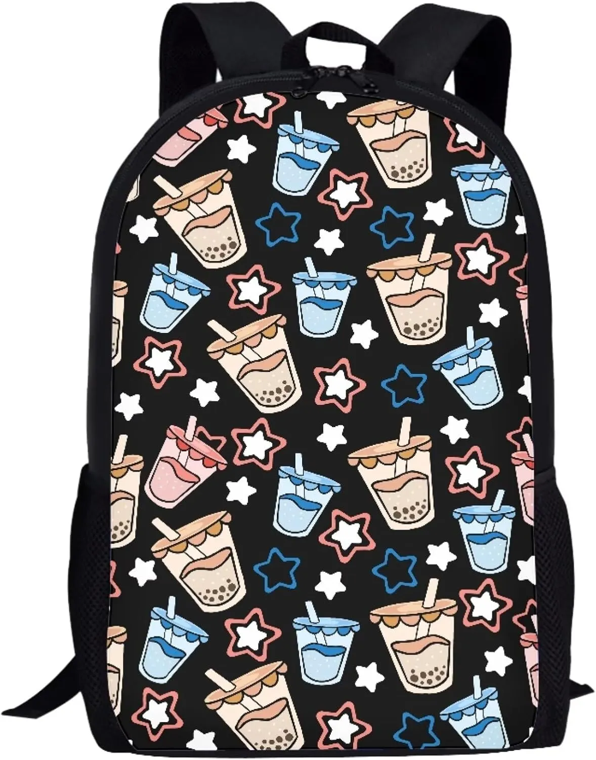 Simple School Bag for Kids Milky Tea Backpack for Student Cute Print Large Capacity Bookbag with Adjustable Shoulder Straps Lightweight Sturdy Backpack for Boys Girls