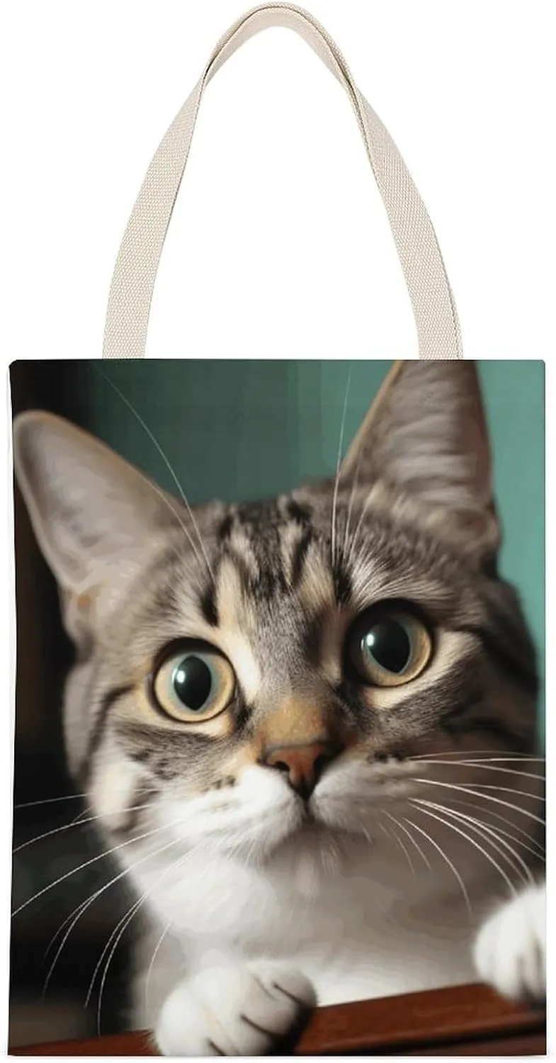 Single-sided Printed Handbag,A Curious Cat Print Non-woven Canvas Tote Bag,fashionable Large-capacity Canvas Bag