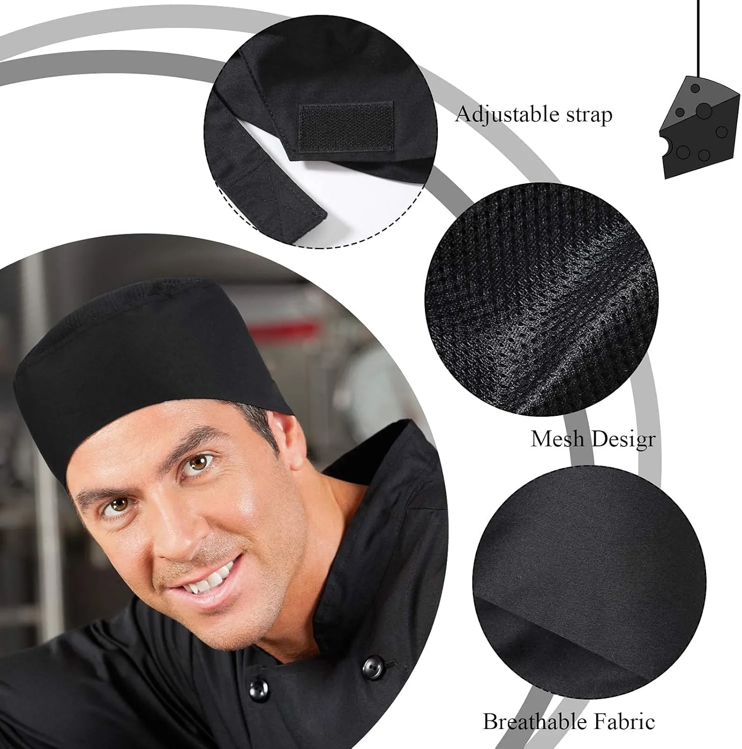 Sintege Unisex Chef Hats for Men Women Adult Adjustable Chef Beanie Caps with Breathable Mesh Top for Kitchen Cooking