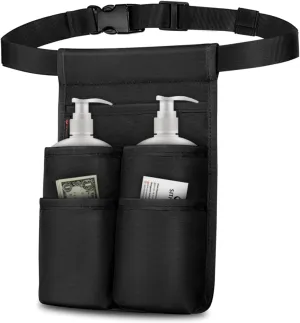 SITHON Massage Bottle Bag, Professional Massage Therapist Holster for 2 Bottles, Lotion Oil Waist Holder Organizer with Adjustable Belt, Multiple Pockets (Bag Only) (Black)