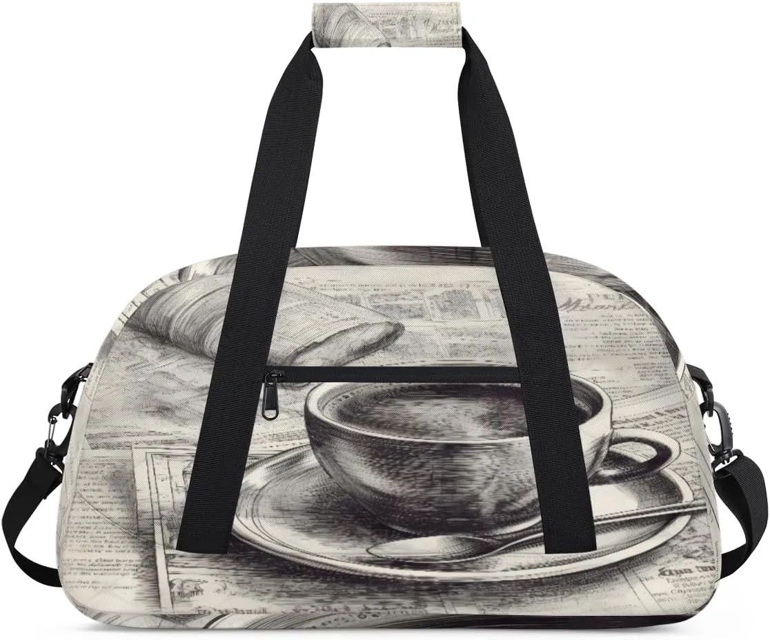 Sketch Coffee Gym Duffel Bag for Men Women Sketch Book Sports Tote Bag with Adjustable Shoulder Strap for Dance Gymnastics Traveling Outdoor Camping Overnight Stay