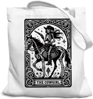 Skull Western Cowgirl Horse Tote Bag for Women, Halloween Tote Bag, Goth Cowgirl Reusable Grocery Bags, Cowgirl Gifts, Western Rodeo Gift Shopping Bag, Gothic Gifts for Women Teens Teen Girls