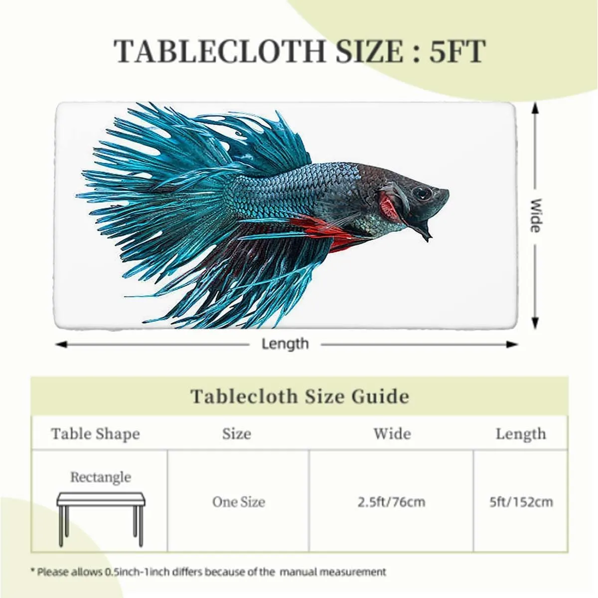 Sky Blue Dark Coral Rectangle Tables Decor Swimming Aquarium Sea Animal Rectangle Table Cloth Reusable Table Cover for Picnic Dining Decoration Fish Fits up 5 Foot Tables