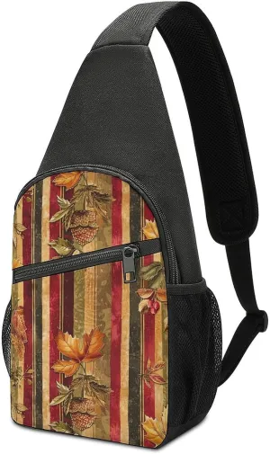Sling Backpack Crossbody Sling Bag for Men Women Fanny Pack Acorns And Leaves Chest Bag for Hiking Traveling