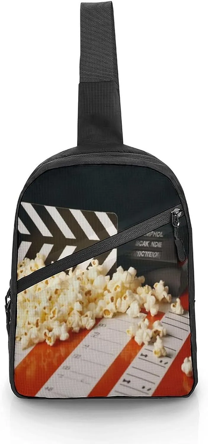 Sling Bag Crossbody Backpack,Cinema Clapboard And Popcorn Print Chest Bag,Crossbody Bags Fanny Pack Chest Bag