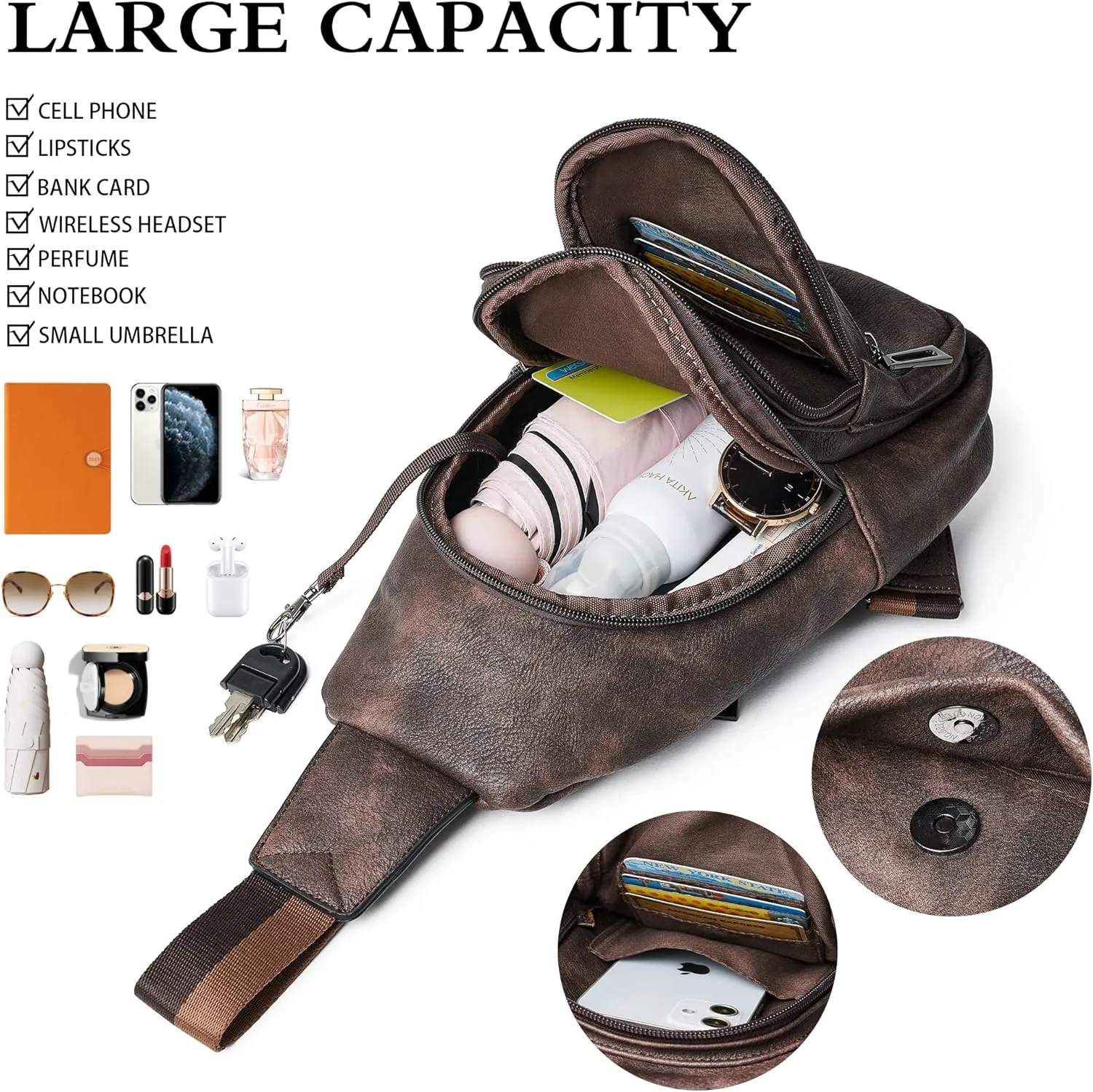 Sling Bag Crossbody Bags for Women Cross Body Fanny Packs Chest Sling Purses for Travel Shopping Leisure Sport
