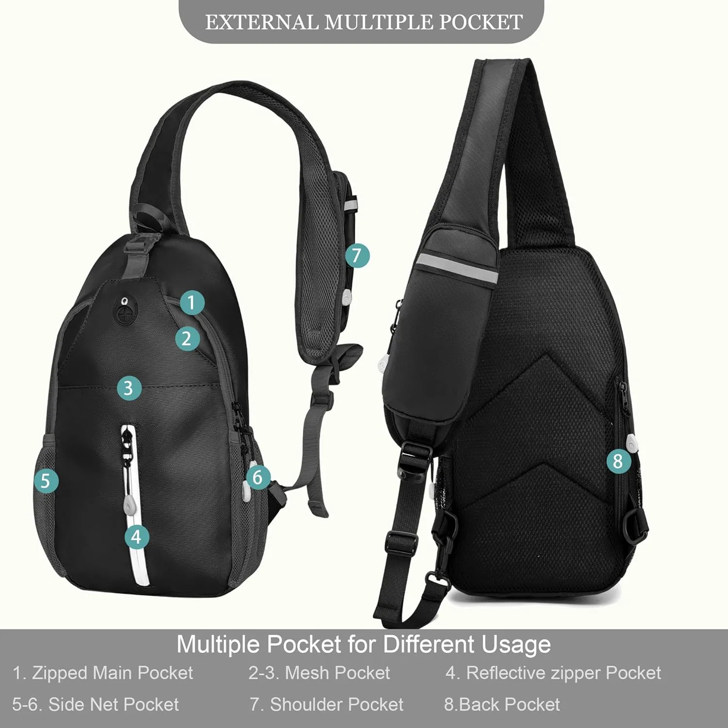 Sling Bag for Men Women, Crossbody Bags Hiking Backpack Chest Daypack for Travel Outdoor