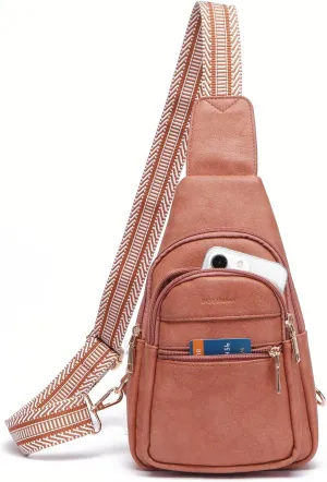 Sling Bag for Women Crossbody Purse Vegan Leather Packs Chest Bag with Adjustable Wide Strap for Travel Anti Theft Brown