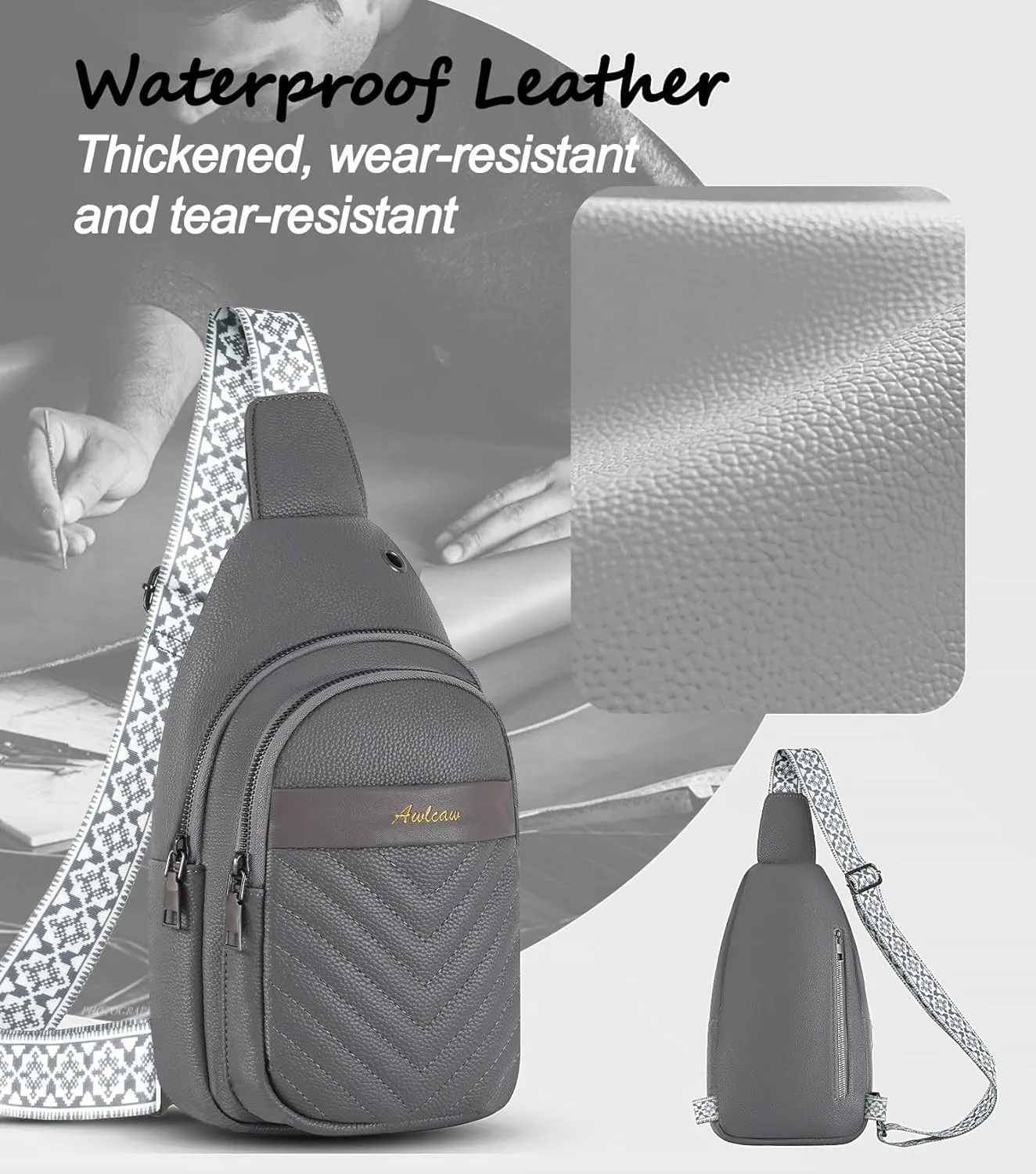 Sling Bag for Women, Leather Crossbody Bag Sling Bag Crossbody Backpack for Travel Sports Running Hiking for Man Woman