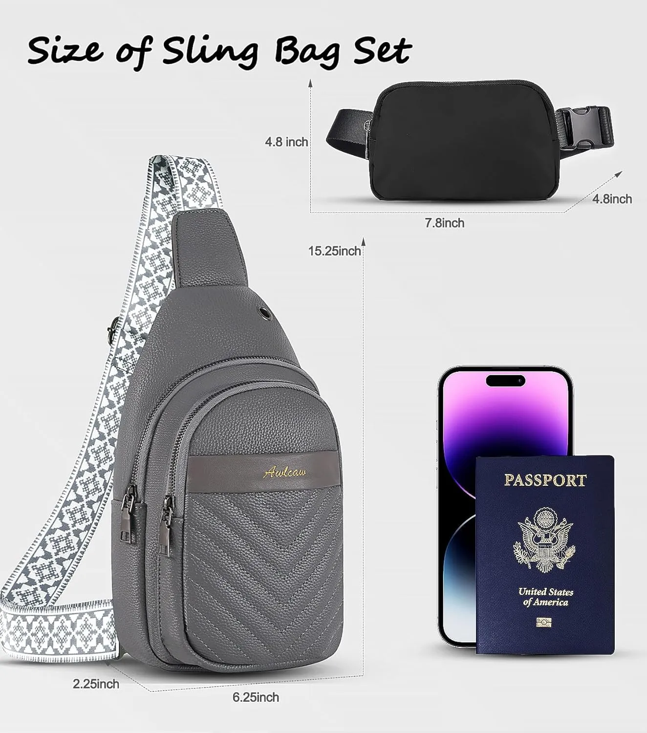 Sling Bag for Women, Leather Crossbody Bag Sling Bag Crossbody Backpack for Travel Sports Running Hiking for Man Woman