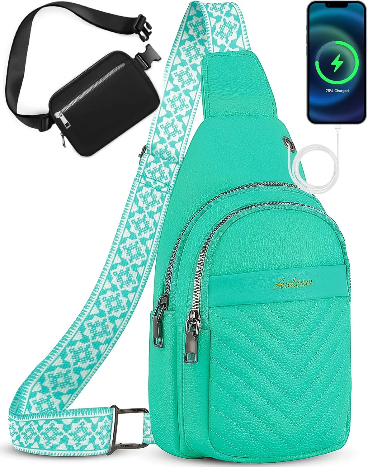 Sling Bag for Women, Leather Crossbody Bag Sling Bag Crossbody Backpack for Travel Sports Running Hiking for Man Woman