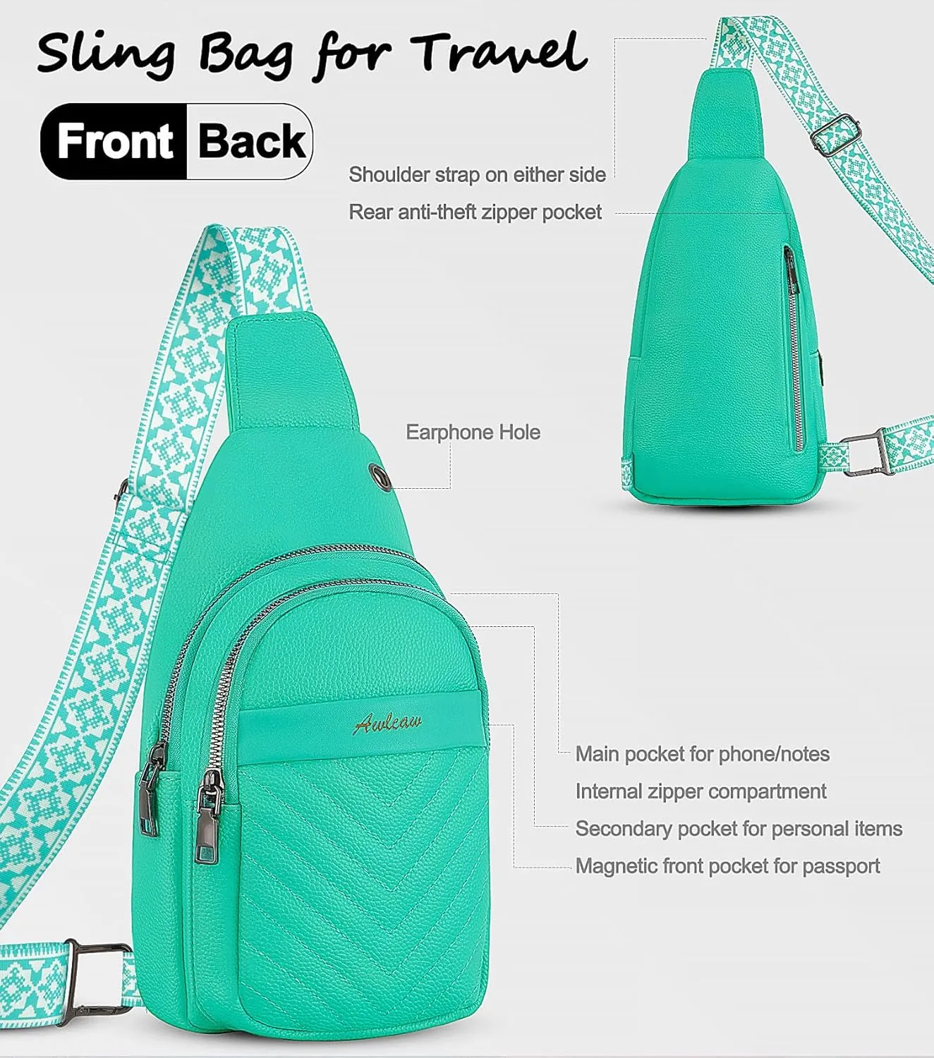 Sling Bag for Women, Leather Crossbody Bag Sling Bag Crossbody Backpack for Travel Sports Running Hiking for Man Woman