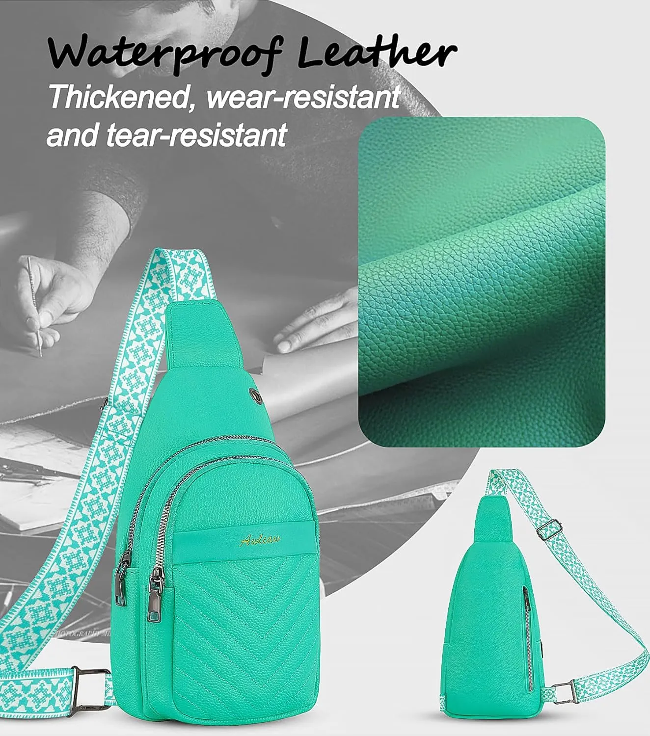 Sling Bag for Women, Leather Crossbody Bag Sling Bag Crossbody Backpack for Travel Sports Running Hiking for Man Woman