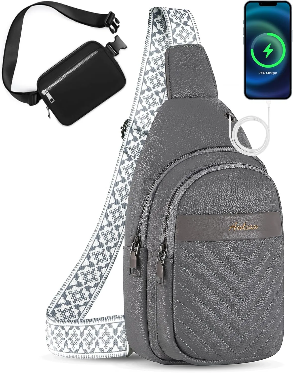 Sling Bag for Women, Leather Crossbody Bag Sling Bag Crossbody Backpack for Travel Sports Running Hiking for Man Woman