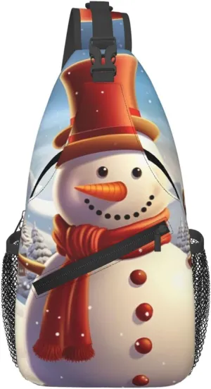 Sling Bag for Women Men Chest Bag Christmas Snowman Crossbody Bag Sling Backpack Fanny Packs Hiking Daypack for Travel
