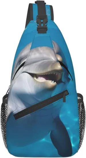 Sling Bag for Women Men Chest Bag Dolphin with a Smile Crossbody Bag Sling Backpack Fanny Packs Hiking Daypack for Travel