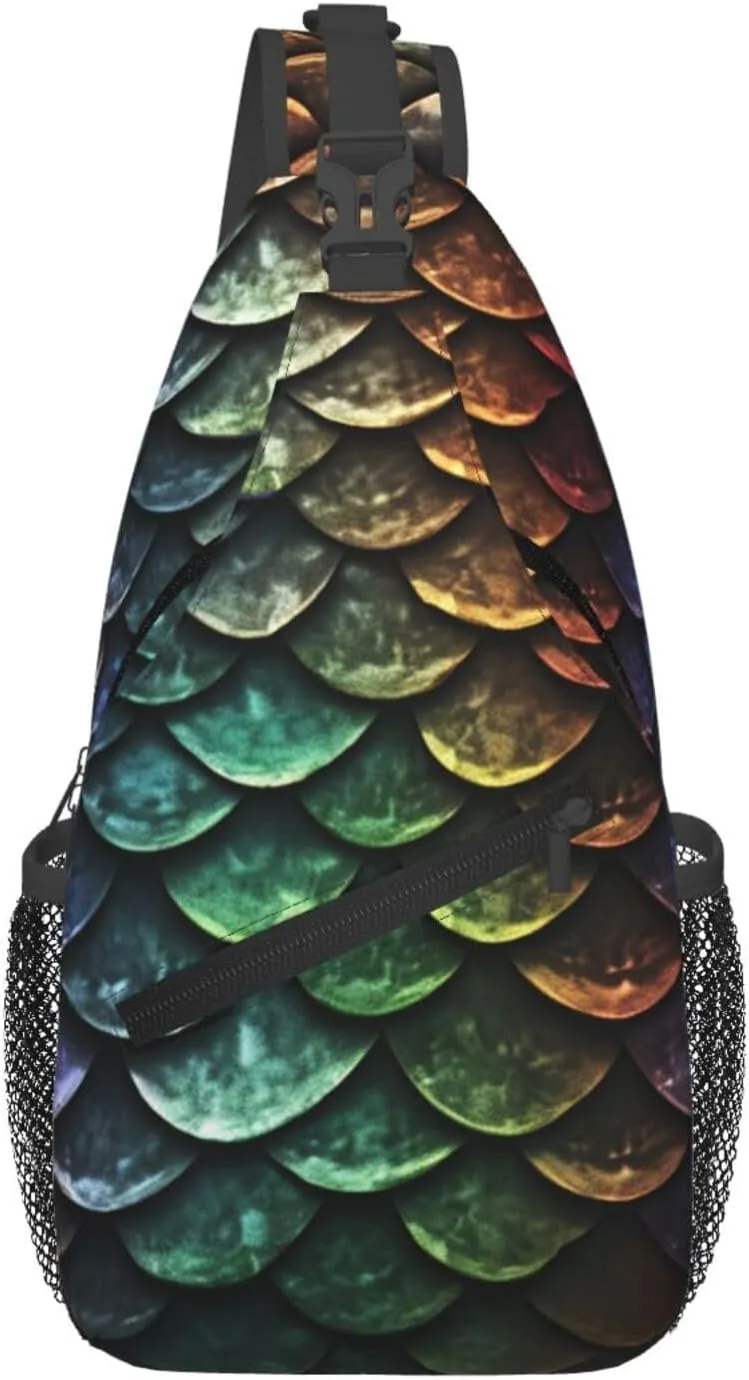 Sling Bag for Women Men Chest Bag Dragon Scale Crossbody Bag Sling Backpack Fanny Packs Hiking Daypack for Travel
