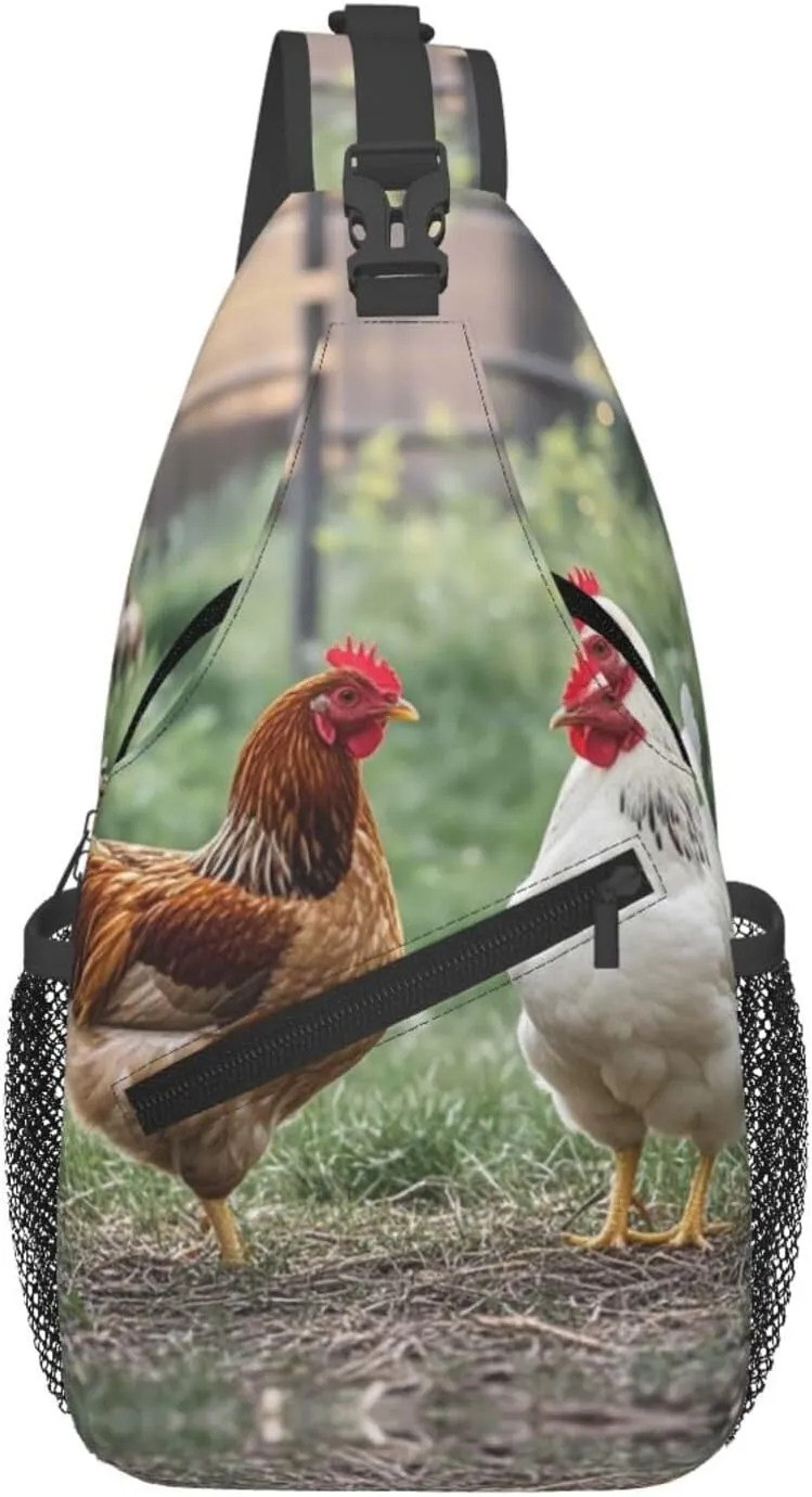 Sling Bag for Women Men Crossbody Bag Chest Bag BackYard Chickens Sling Backpack Fanny Packs Travel Hiking Daypack