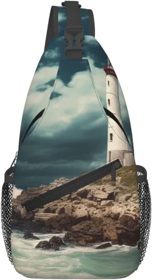 Sling Bag for Women Men Crossbody Bag Sling Backpack Lighthouse Seaside Chest Bag Fanny Packs Hiking Daypack