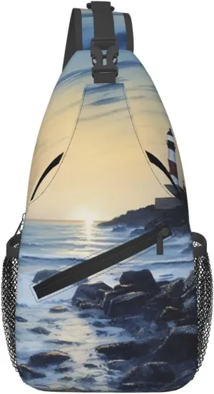 Sling Bag for Women Men Crossbody Bag Sling Backpack The Seaside Lighthouse Chest Bag Fanny Packs Hiking Daypack