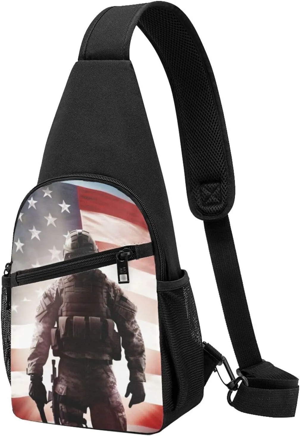 Sling Bag for Women Men Crossbody Shoulder Bag American Flag Soldier Chest Bag Small Sling Backpack Daypack Fanny Packs