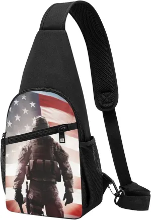 Sling Bag for Women Men Crossbody Shoulder Bag American Flag Soldier Chest Bag Small Sling Backpack Daypack Fanny Packs