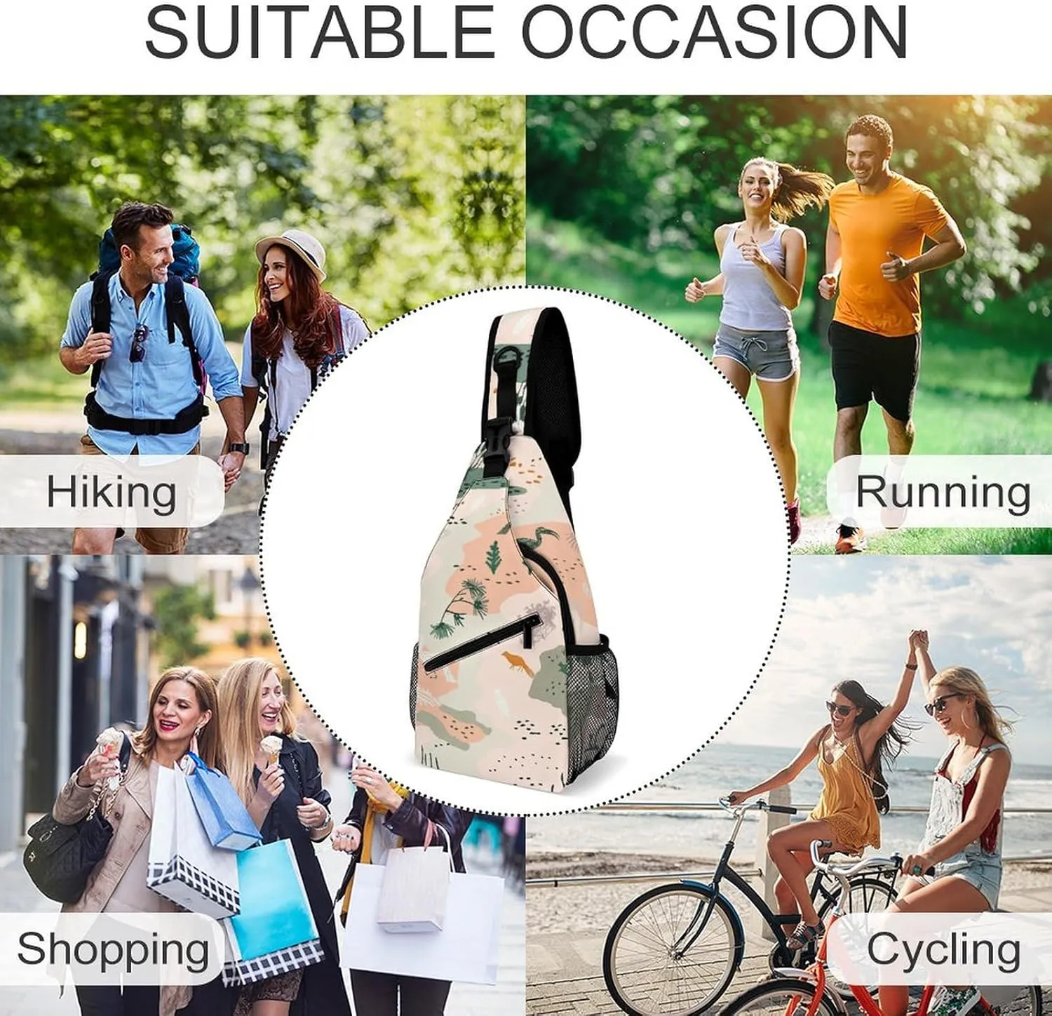 Sling Bags for Women Men Animals And Vegetation Sling Backpack Adjustable Belt Casual Chest Daypack Bum Bags Fanny Pack for Travel Sports Running Hiking Waist Packs
