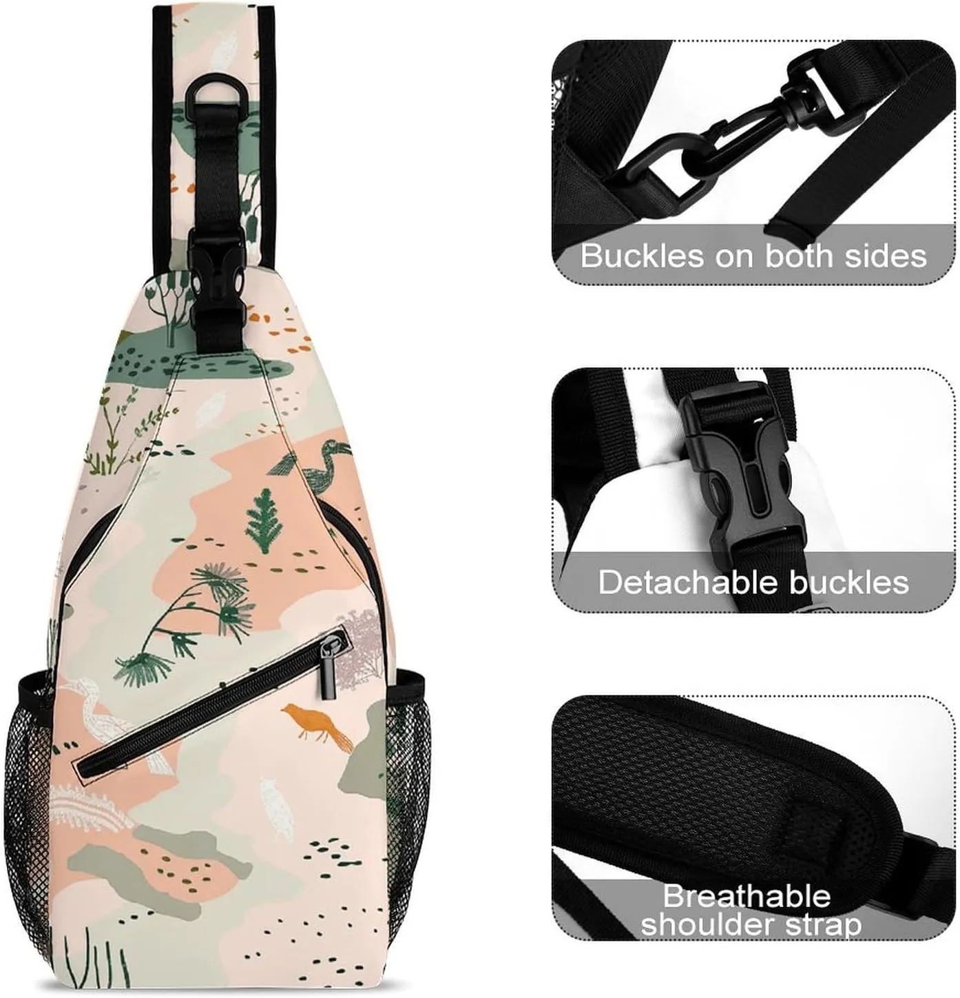 Sling Bags for Women Men Animals And Vegetation Sling Backpack Adjustable Belt Casual Chest Daypack Bum Bags Fanny Pack for Travel Sports Running Hiking Waist Packs
