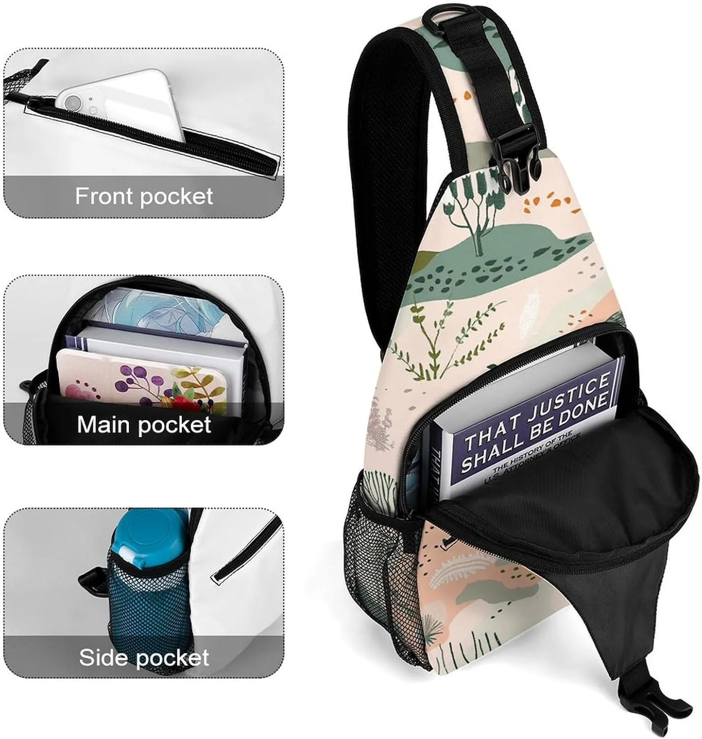 Sling Bags for Women Men Animals And Vegetation Sling Backpack Adjustable Belt Casual Chest Daypack Bum Bags Fanny Pack for Travel Sports Running Hiking Waist Packs