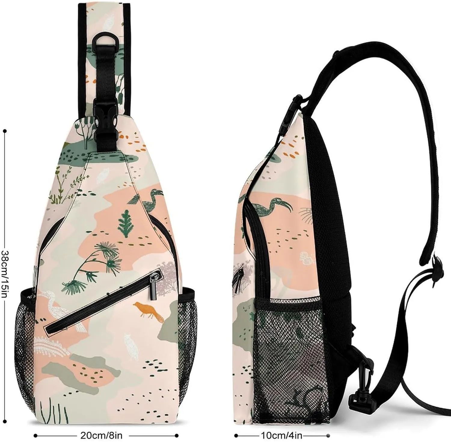 Sling Bags for Women Men Animals And Vegetation Sling Backpack Adjustable Belt Casual Chest Daypack Bum Bags Fanny Pack for Travel Sports Running Hiking Waist Packs