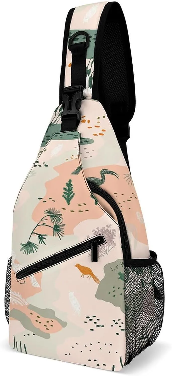 Sling Bags for Women Men Animals And Vegetation Sling Backpack Adjustable Belt Casual Chest Daypack Bum Bags Fanny Pack for Travel Sports Running Hiking Waist Packs