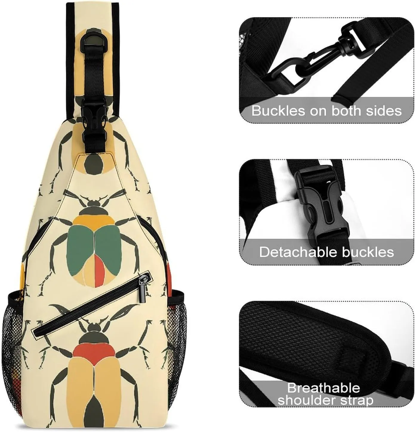Sling Bags for Women Men Beetle Shape Pattern Sling Backpack Adjustable Belt Casual Chest Daypack Bum Bags Fanny Pack for Travel Sports Running Hiking Waist Packs, 38x20cm, style-2