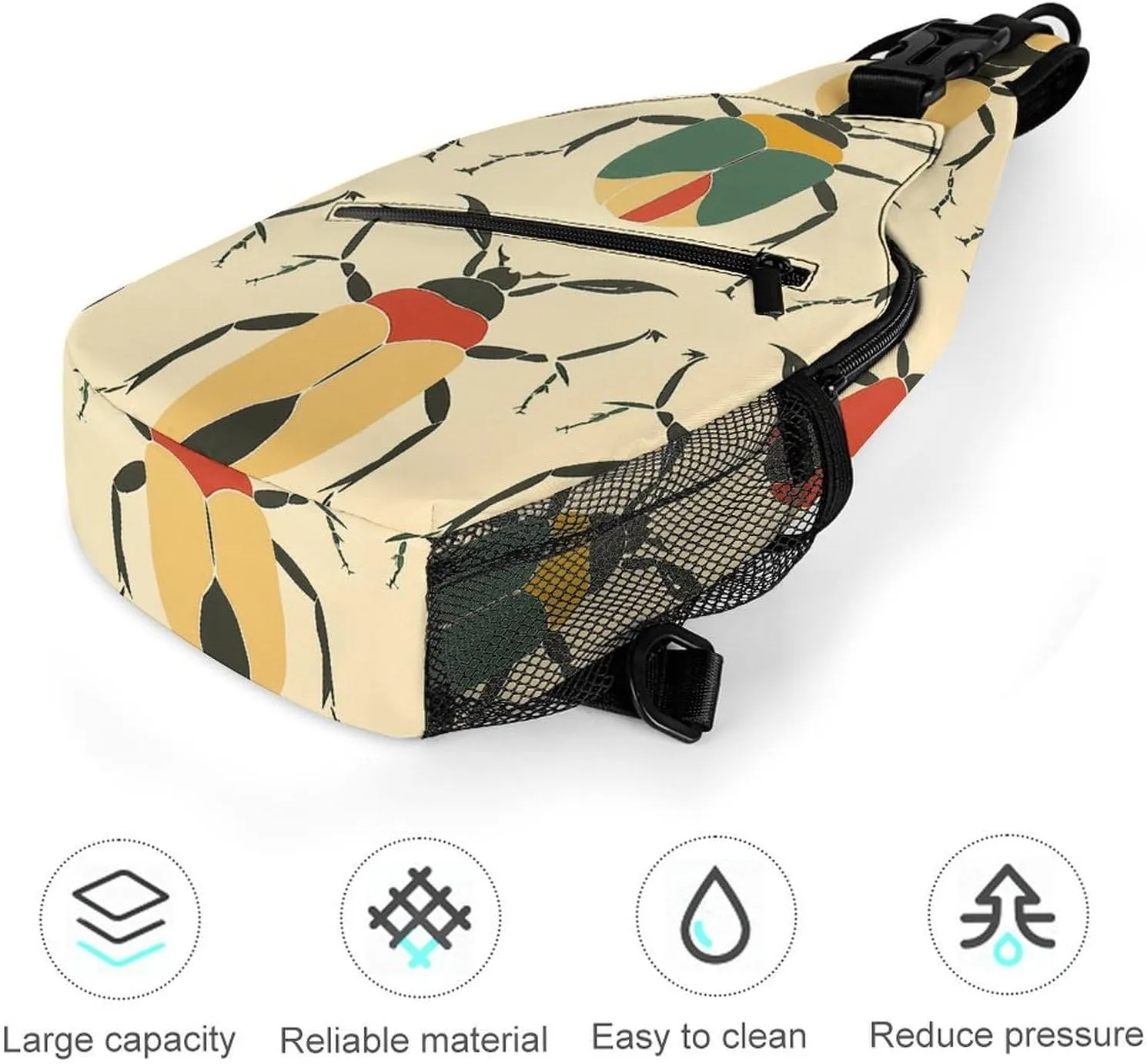 Sling Bags for Women Men Beetle Shape Pattern Sling Backpack Adjustable Belt Casual Chest Daypack Bum Bags Fanny Pack for Travel Sports Running Hiking Waist Packs, 38x20cm, style-2