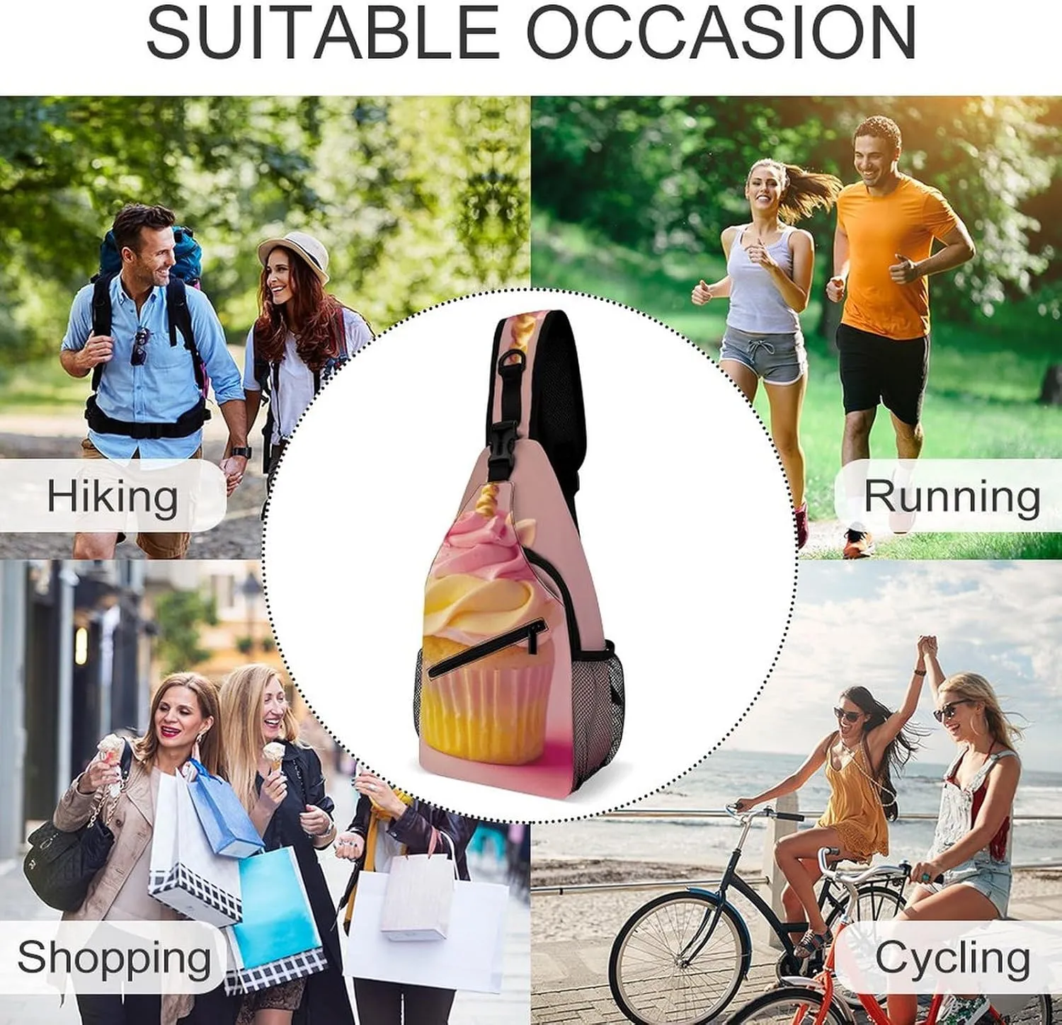 Sling Bags for Women Men Ombre Magic Horse Cake Sling Backpack Adjustable Belt Casual Chest Daypack Bum Bags Fanny Pack for Travel Sports Running Hiking Waist Packs